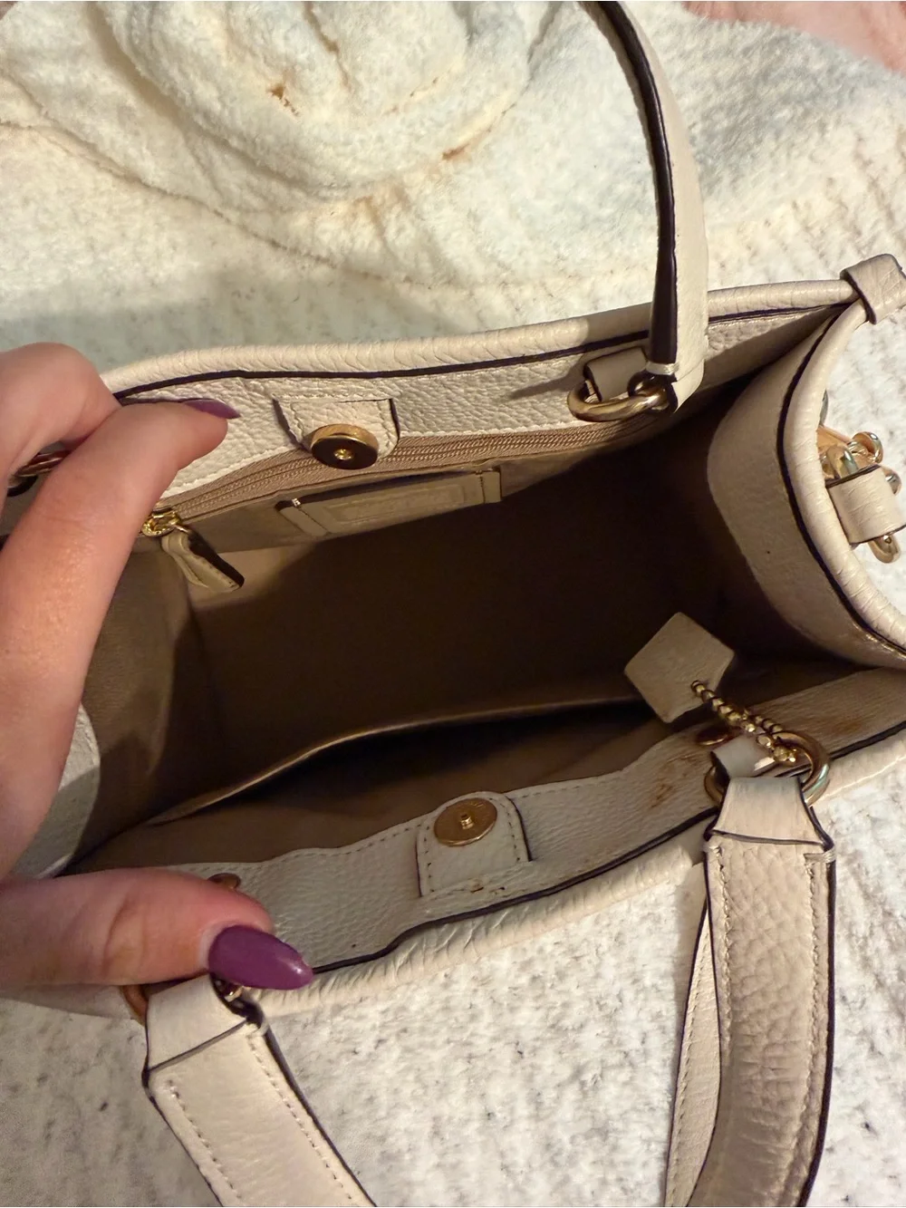 Coach Cream Leather Box Crossbody with Top Handle